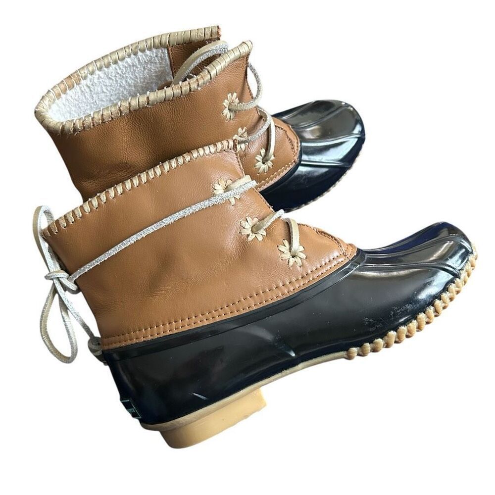 Jack Rogers Chloe Tan Black Leather Rain Duck Boots 9